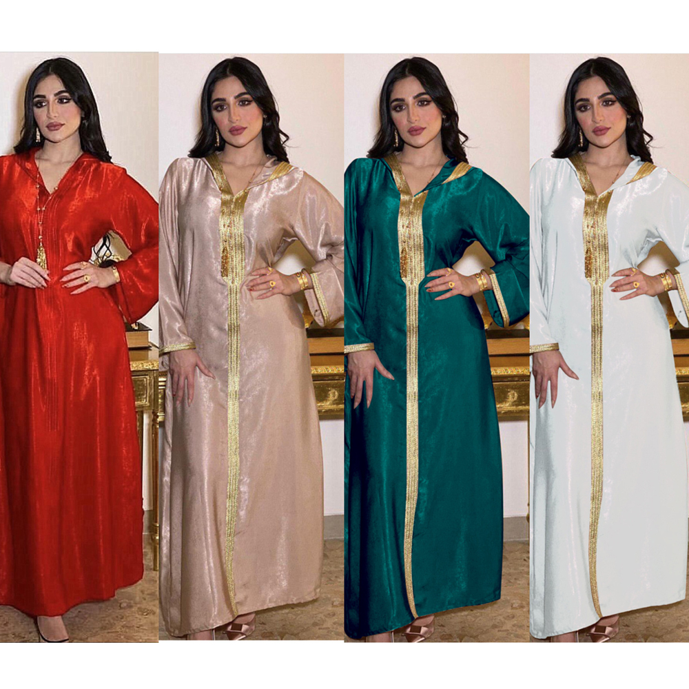 

20212021 ramadan dubai abayas for women caftan marocain turkey muslim fashion hooded dresses jalabiya islamic clothing kimono, Red