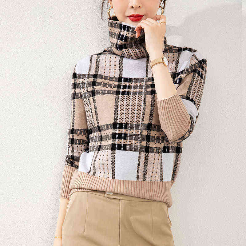 

EBAIHUI Wool Women Turtleneck Sweater 2021 Autumn Winter Warm Soft Knitted Pullover Femme Jumper Women Plaid Loose Sweater Y1110, Gray