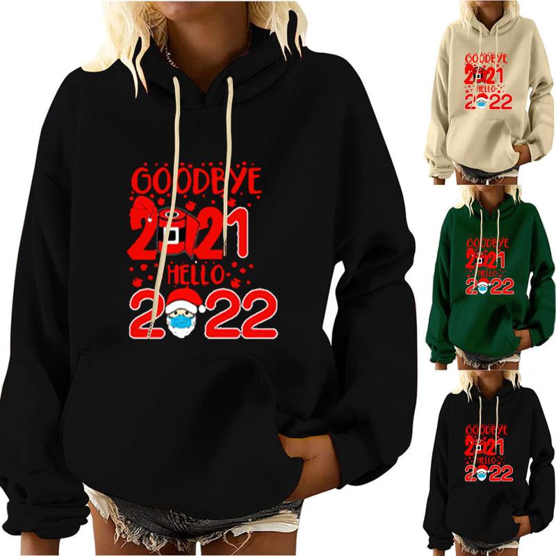 

Women's Hoodies & Sweatshirts Harajuku Hoodie Streetwear Christmas 2021 2022 Printed Long Sleeve Hooded Sweatshirt Top Female Pullovers #4, Black