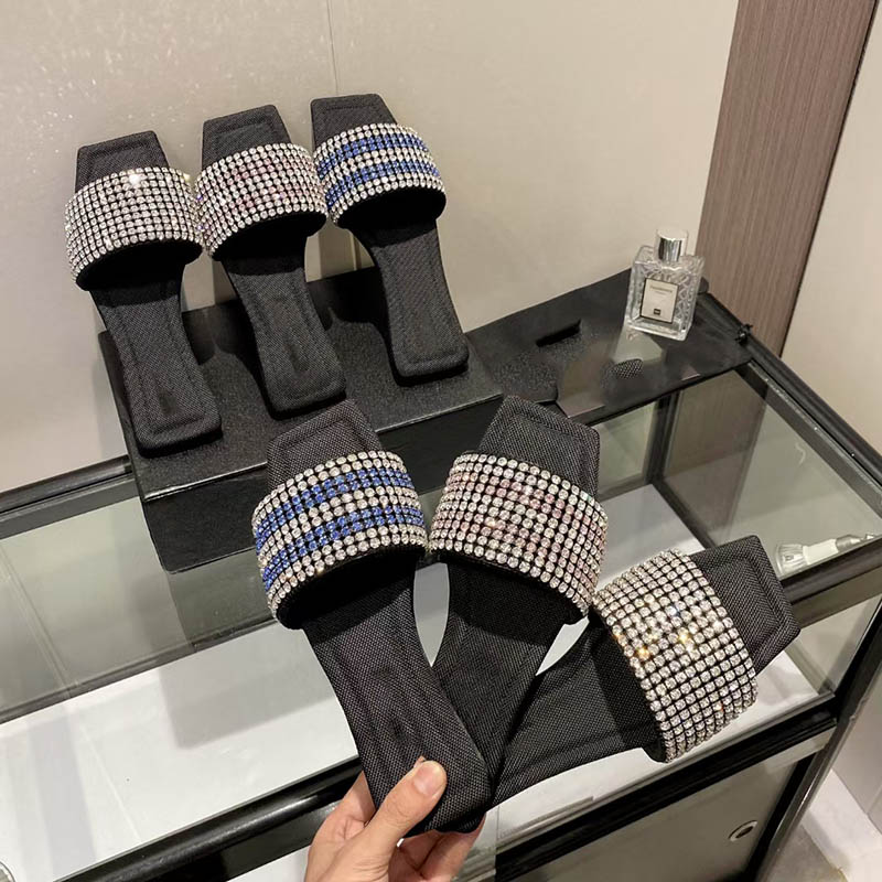 

Rhinestone candy-colored slippers 2021 summer women flip flop fashion wild beach shoe slides diamond flat bottom outdoor sandals, Blue