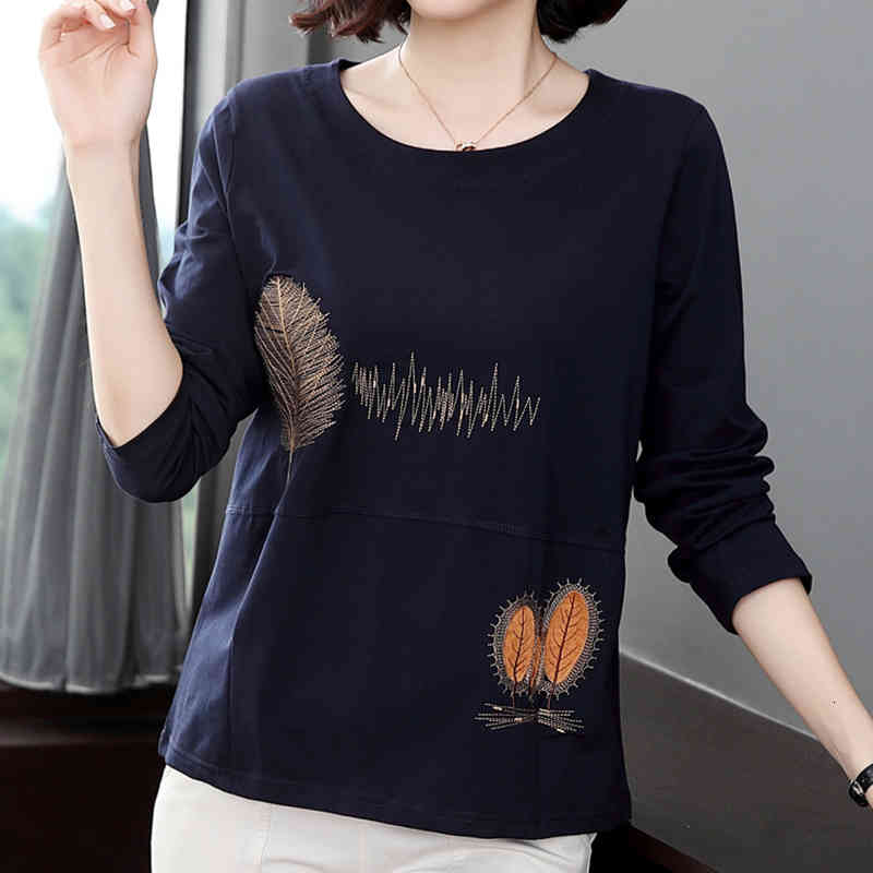 

Women's T-Shirt Shintimes Plus Size Geometric Tshirt Embroidery Long Sleeve T Women Cotton Vintage Clothes Tee Femme DX2K, Light blue