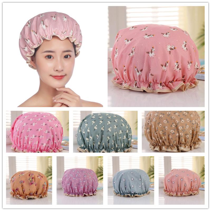 

Fashion Waterproof Wave Point Bath Cap Hat Elastic Shower Reusable Head Hair Cover For Women Salon Supplies Caps