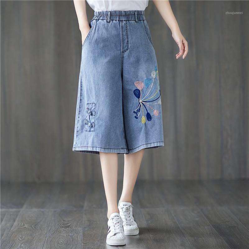 

Vintage Embroidered Loose 6 Points Jeans Denim Shorts For Women Women's, 9724 blue