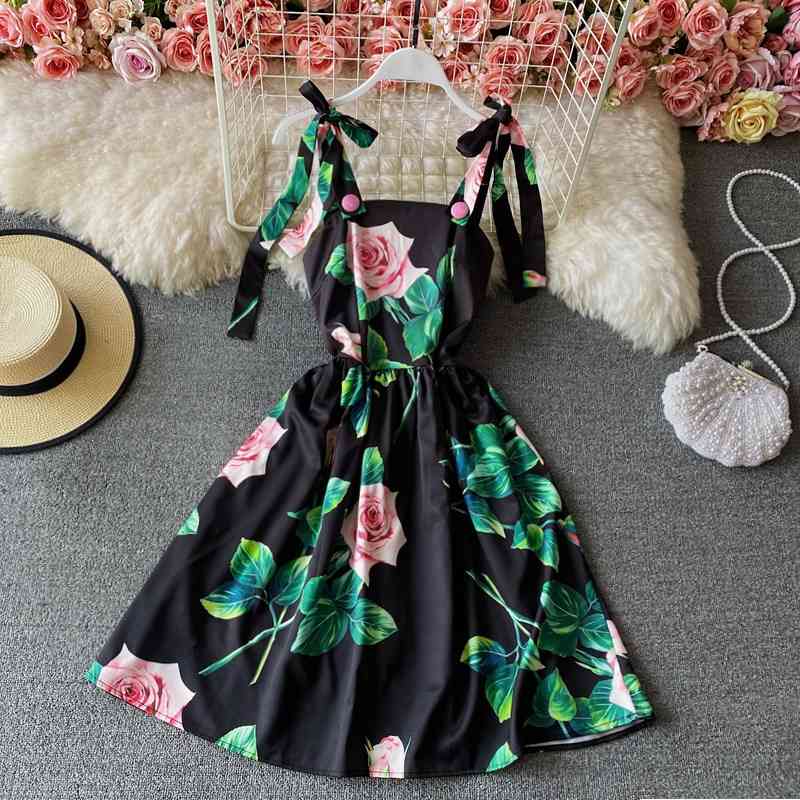 

Women Vintage Bandage Dress Vestidos Mujer Summer Slim A Line Floral Printed Party Formal es Woman Black Boho 210602