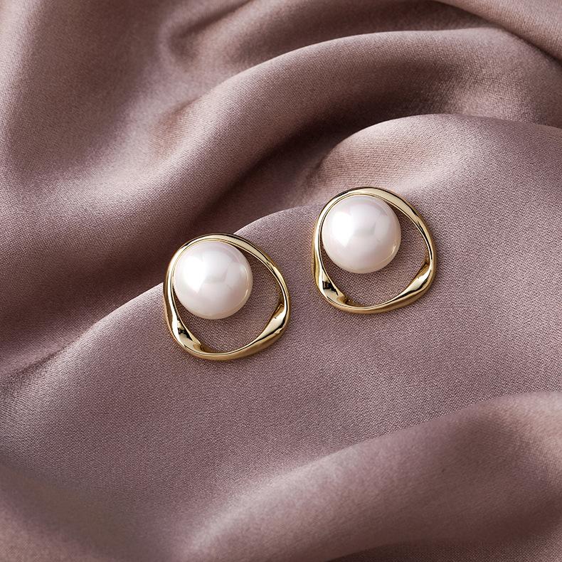 

Stud 2022 Trendy Irregular Circle Simulated Pearl Earrings For Women Fashion Jewelry Party Elegant Pendientes, Golden;silver