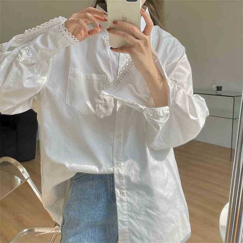 

Sale White Delicate Girls Gentle Sweet Basic OL Tops Oversize Streetwear Casual All Match Summer Fairy Shirts 210525, Photo color