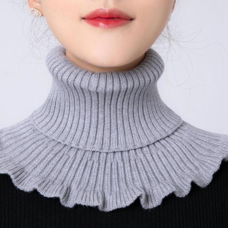 

Scarves Clothes Decoration Accessories Solid Color Wraps Ruffle Korean Style Female Wool Scarf Knitted Bib Fake Collar, Blue;gray