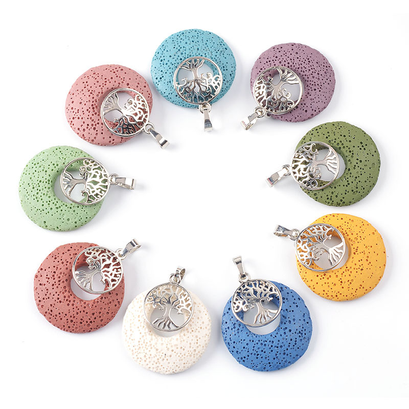 

Tree & Lucky Buckle Volcanic Lava stone Loose Beads Slide Charms Pendant Jewelry Making Accessories for Necklace