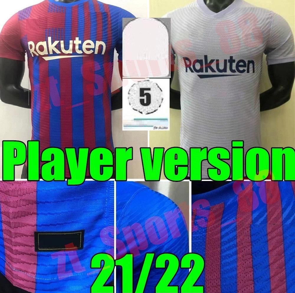 

2021 2022 Men Barcelona soccer jerseys KUN AGUERO 21 22 Player version MESSI camiseta futbol GRIEZMANN DE JONG schild est football shirt, Home+league patch