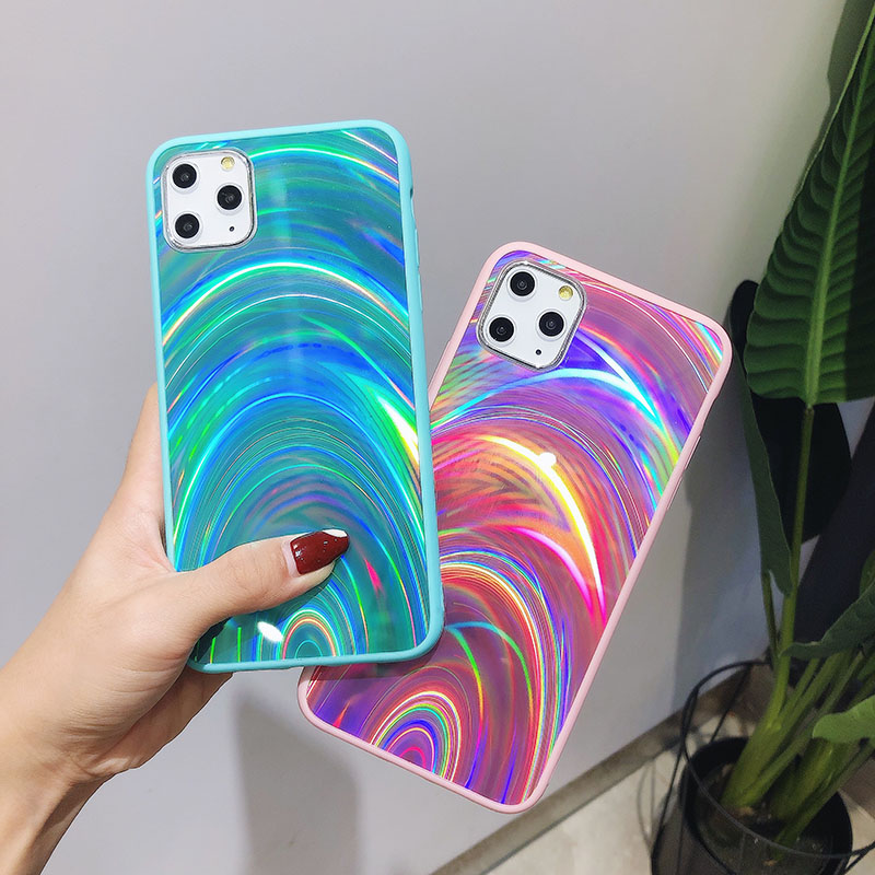 

Tempered Glass Phone Case For iphone 11pro Max XR XS 7 8plus Gradient Color Soft TPU Back Cover For Samsung S8 S9 NOTE10, Red