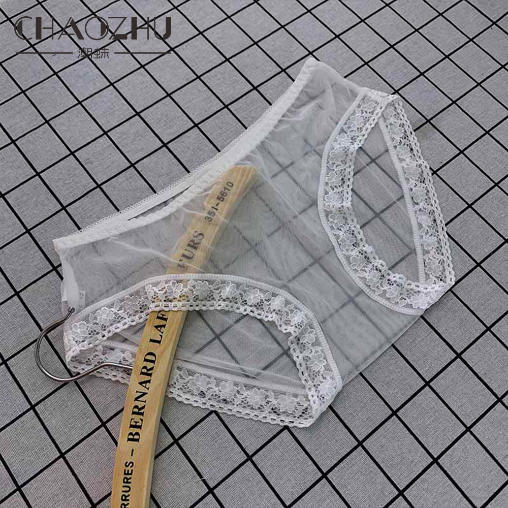 

CHAOZHU Full Transparent Black White Sexy Lady Summer Thin Breathable Quick Dry Mesh Lace Panties Underwear Brief Female