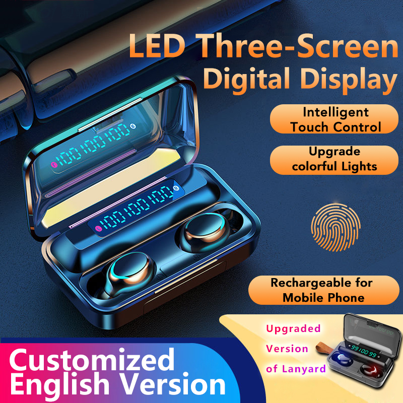 

TWS F9-32 Bluetooth 5.0 Headphones 3D Stereo Music WirelessHeadphones Waterproof Sports Earbuds LED Display Microphone Type-C Jack Charging Port, Black