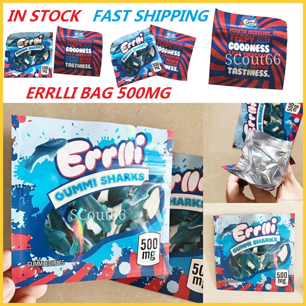

Hot New 500mg Errlli Gummi Sharks Edible Packaging Smell Proof Bags Warheads Skittles Edibles Empty Candy Mylar Pouch Package DHL