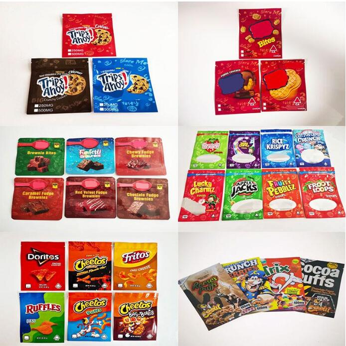 

2021INFUSED CIES CHIPS CEREAL TREATS CHOCOLATE brownie MYLAR BAGS RUNTZ chesters fries CANNA BUTTER TRIPS AHOY goldfish baked snack crackers