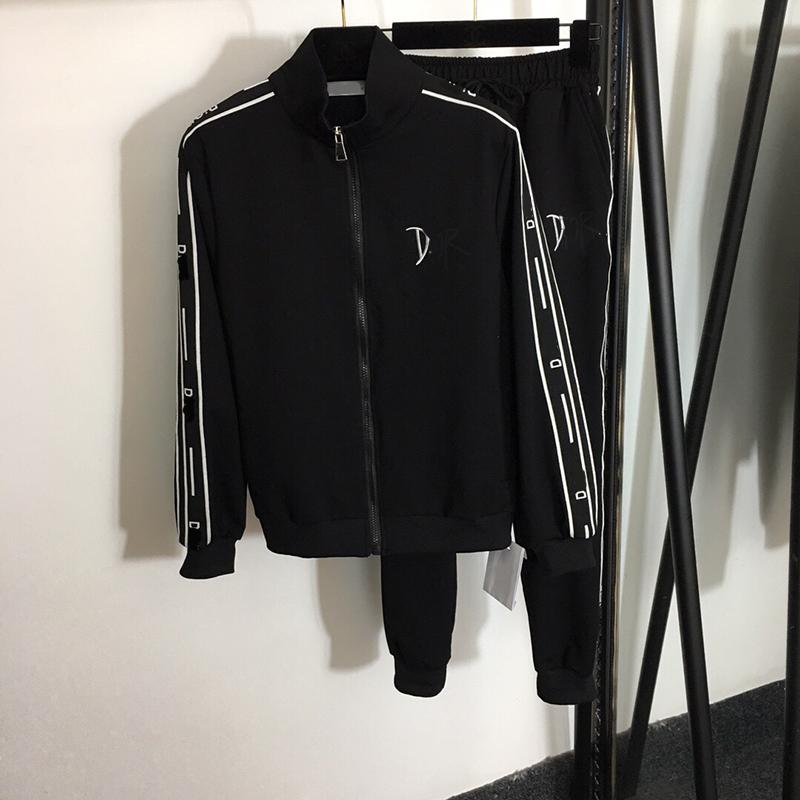 

fashion letter embroidery two piece pants men women sport suit sets personality elastic waist coat pant, White