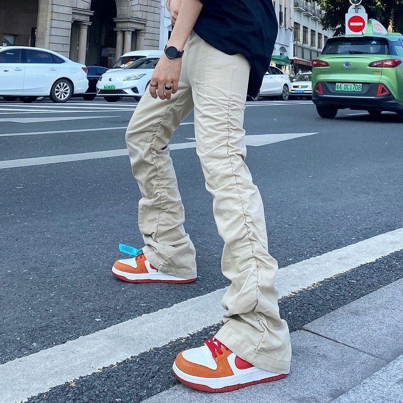 

Men's Pants Pleated Stack High Street Micro Flared Man Hip Hop Casual Skateboard Streetwear Punk, 02