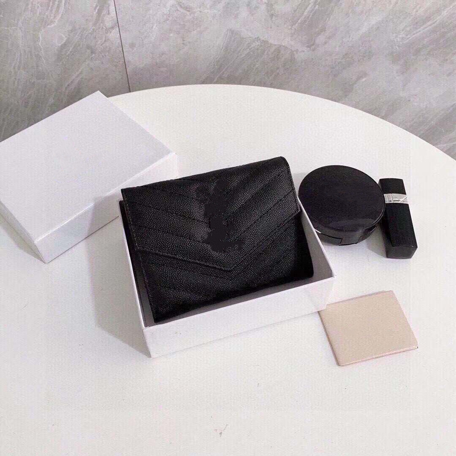 

Caviar Grained Cowhide Wallet Luxury Big Brand Silver Logo Clutch Women Credit Card Holder Wallets Fanny Pack Fashion Designer Ladies Handbag Boutique Original Box, Black (silver logo)