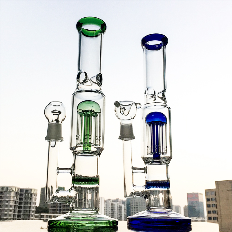 

12 Inch Glass Bong Ice Pinch Hookahs Classical Style Straight Tube Oil Dab Rig Honeycomb Perc Recycler 8 Aerm Trees Percolator Water Pipe 18mm Female