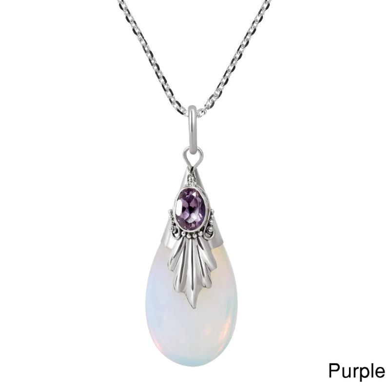 

Pendant Necklaces MOONROCY Silver Color Vintage Opal Chokers Necklace For Women Girls Waterdrop Purple Red Black Jewelry Wholesale Drop