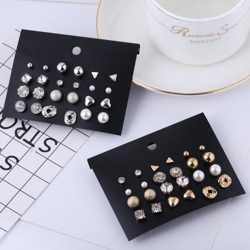 

Stud 12 Pairs /Pack Metal Gold Color Earrings Crystal Set Piercing Earring For Women Elegant Jewelry Fashion Gift, Golden;silver