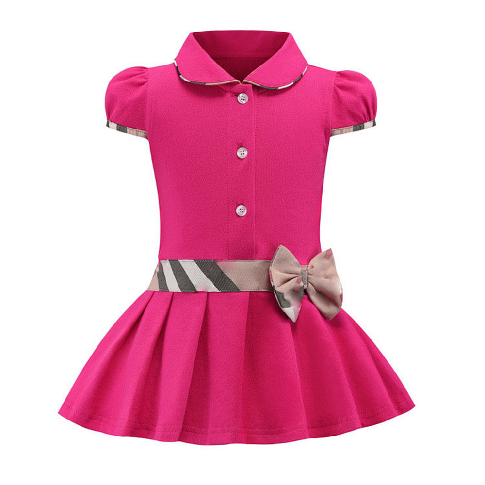 

2021 Cute Children Kids Summer Dresses for Girls Designer Short Sleeve Bow Dress Plaid Luxury Wholesale Boutique Clothes, Navy
