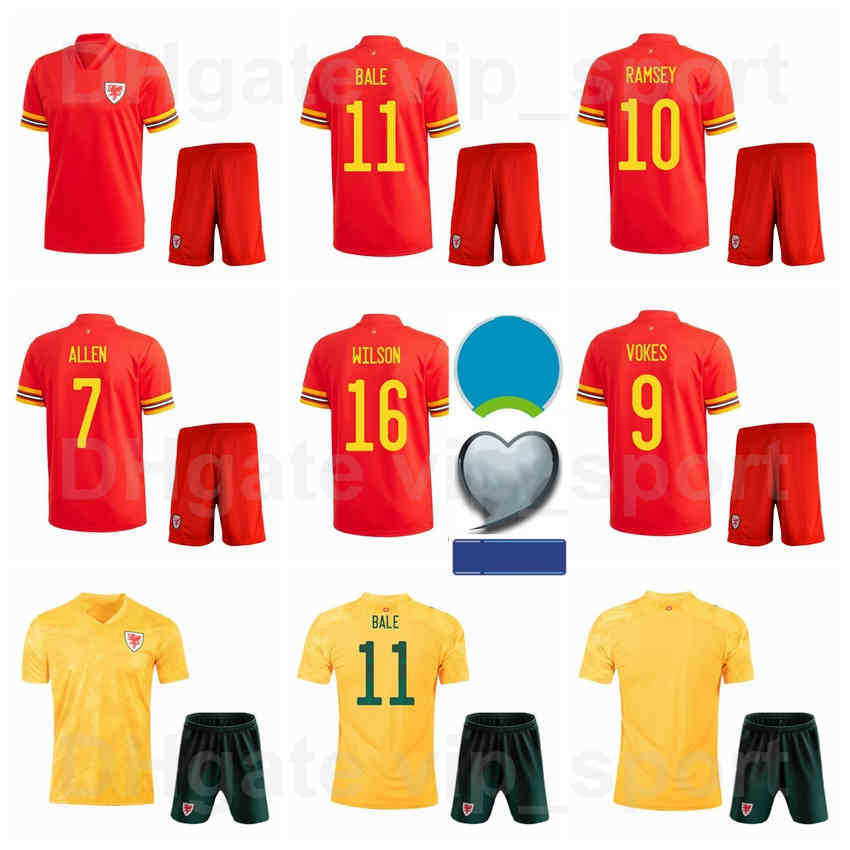 

Wales 2021-2022 Soccer 11 Gareth Bale Jerseys Set 18 Sam Vokes 16 Harry Wilson 6 Liam Williams Football Shirt Kits Red Yellow, With patch