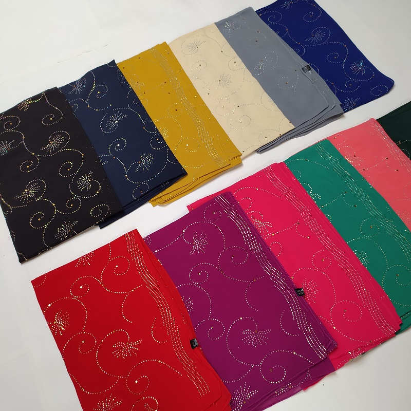 

Bling Bling Diamonds Hijabs Shawl Scarves For Women Premium Chiffon Muslim Head Turban Wrap Summer Beautiful Headwrap170X70CM
