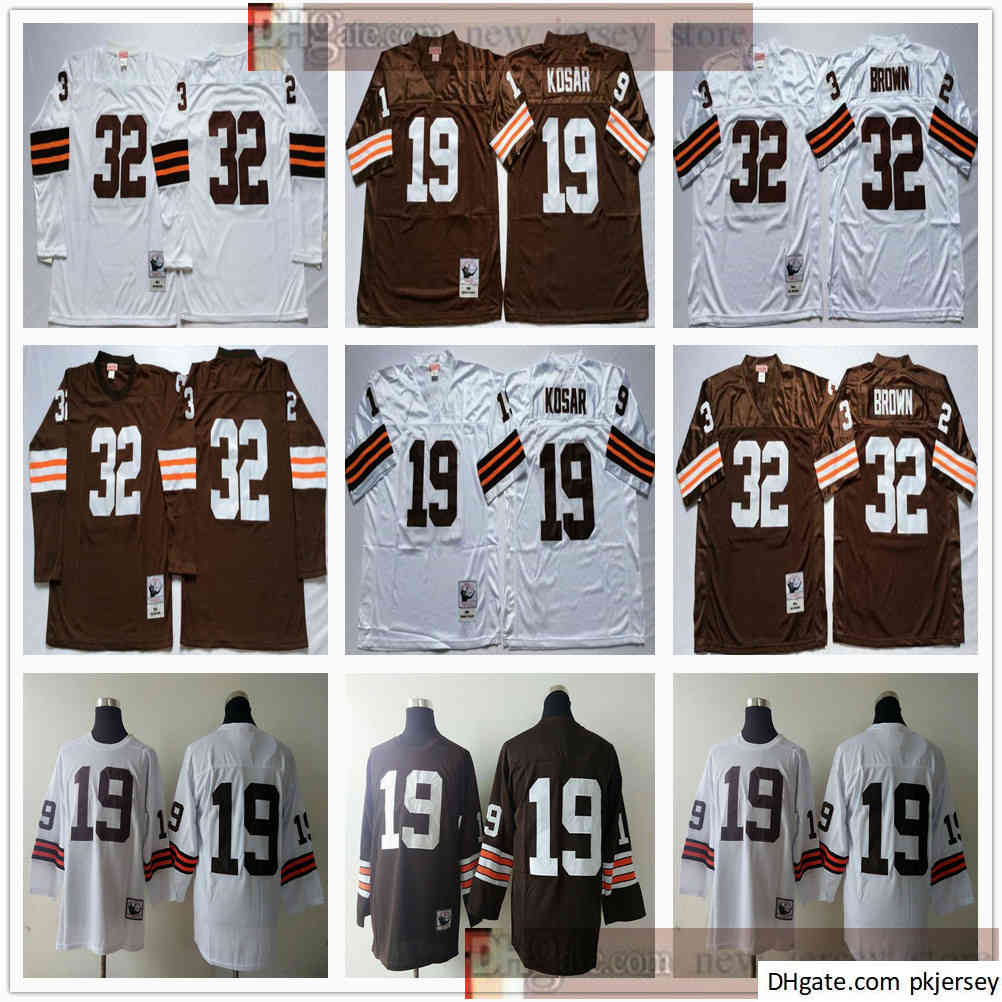 

NCAA Football Retro Vintage 19 Bernie Kosar Jersey White Sewn 32 Jim Brown Jerseys Best Quality Man Long Sleeves Jersey Shirt, Black;red