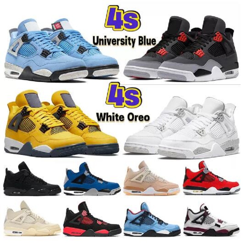 

2022 white oreo 4 4s basketball shoes university blue Black cement pure money trainers Silt Red Splatter metallic green purple men basketball shoe, # 46