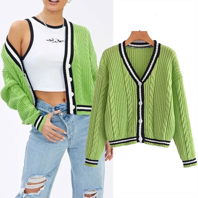 

women's sweaters female za cardigan autumn, female university-style blouse with long sleeve, knitted or crocheted, vintage, tguo, White;black