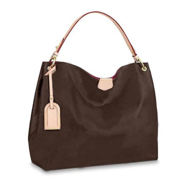 

top quality Women GRACEFUL bag MM Hobo Classic purse Genuine Leather Supple Flat Strap Lady Shoulder Bags, Coffee flower with apricot