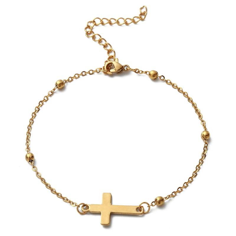 Charm Bracelets Stainless Steel Beads Chain Simple Cross Bracelet For Women Catholic Minimalist Jewelry-image-708856634