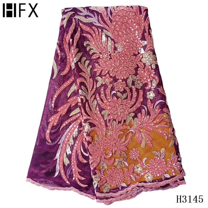 

Ribbon HFX Velvet Lace Fabric Embroidered African Sequins 2021 Latest Nigerian French Tulle For Wedding F3145