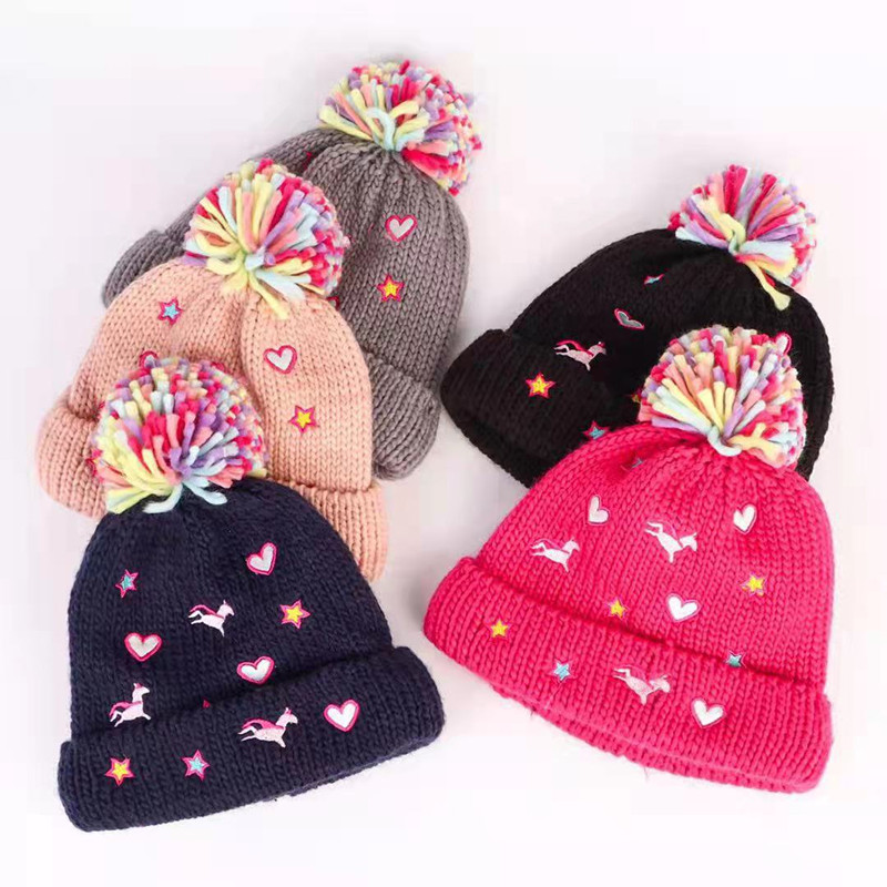 

5 Colors Beanie Hat For Kid Woman Man Horse Unicorn Star Heart Cap Toddler Cartoon Girl Boy Winter Warm Crochet knitted Hats, Mix colors