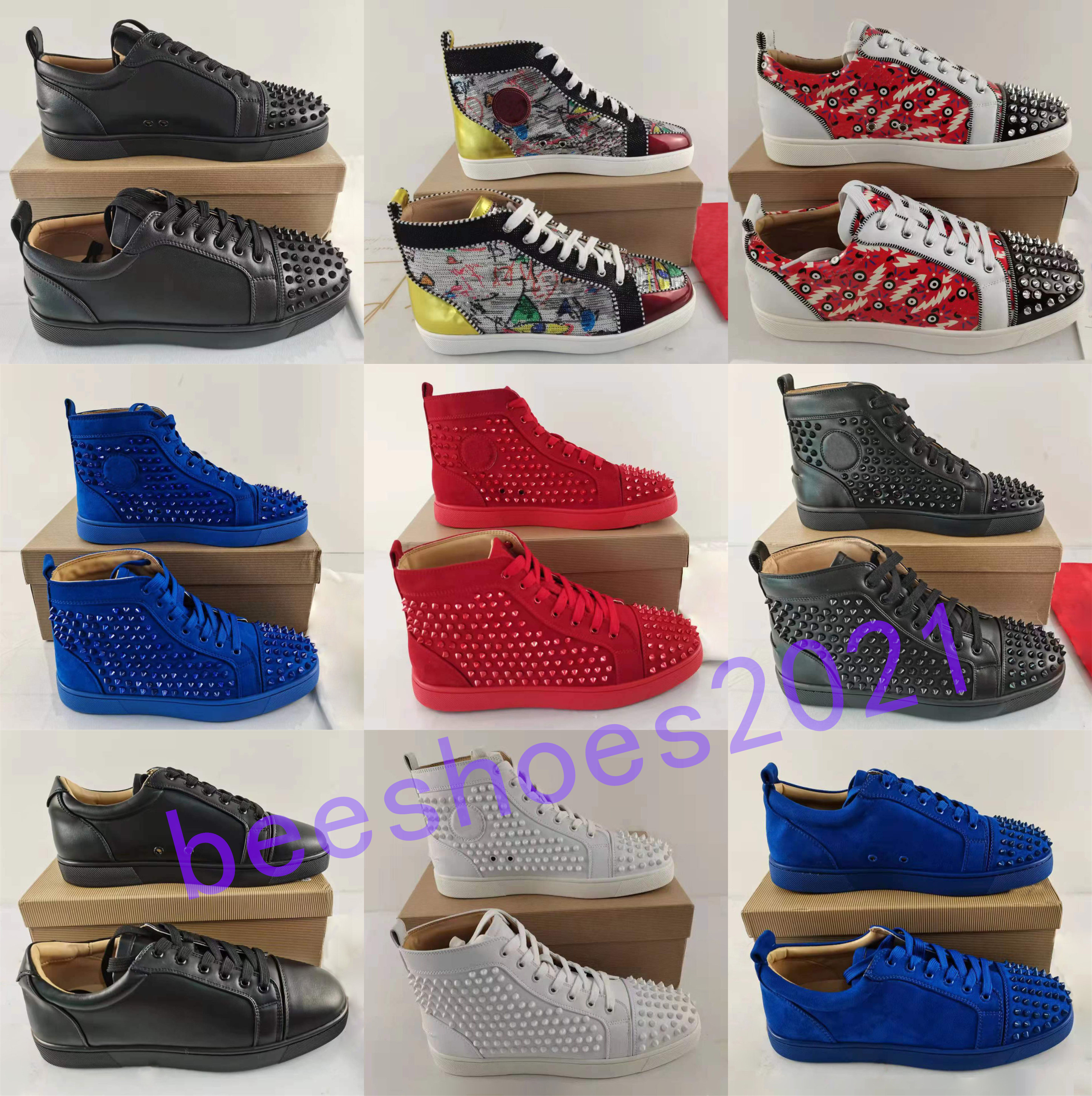 

Mens Casual Shoes Women Outdoor Red Bottoms Shoe Studded Spikes Loafers Sneakers Suede Leather Flats Couples Ttrainers Des Chaussures B10, Shoelaces
