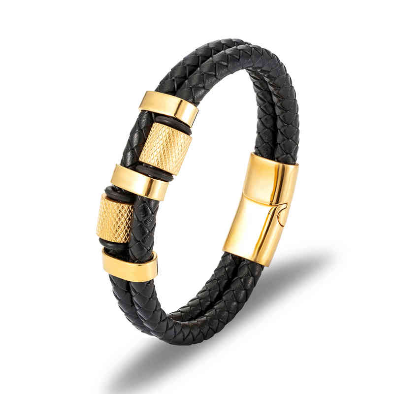 

Jewelry New double-layer fashion stainls steel bracelet creative fashion men's Leather Bracelet, Golden;silver