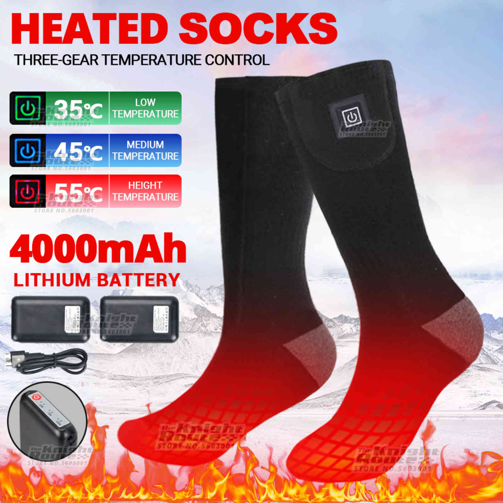 

4000mah Winter Heated Thermosocks Men's Women's Thermal Heating Foot Warmer Electric Warm Socks CyclingTrekking Ski, Only socks gr non sw