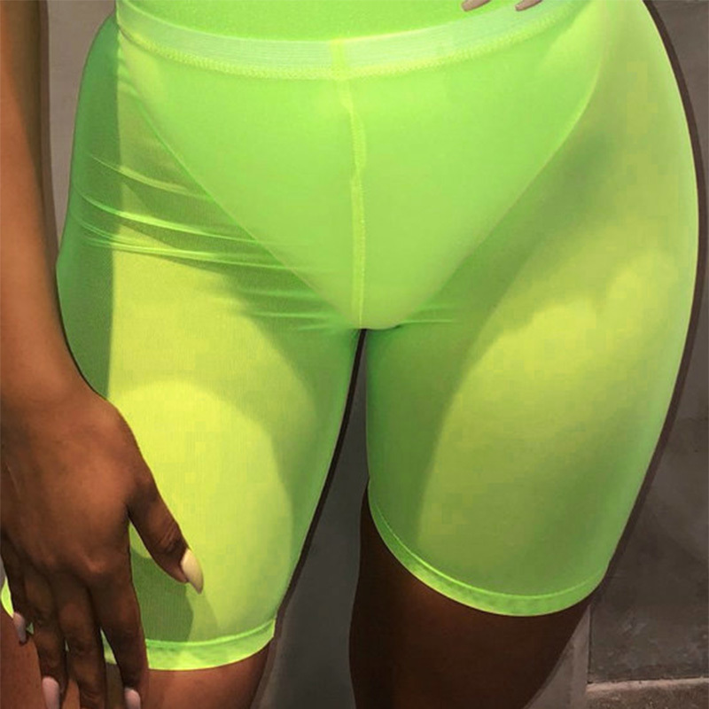 

Fashion Multicolors Mesh Transaparent Sexy Women Casual Shorts Womens High Waist Summer 210518, Yellow