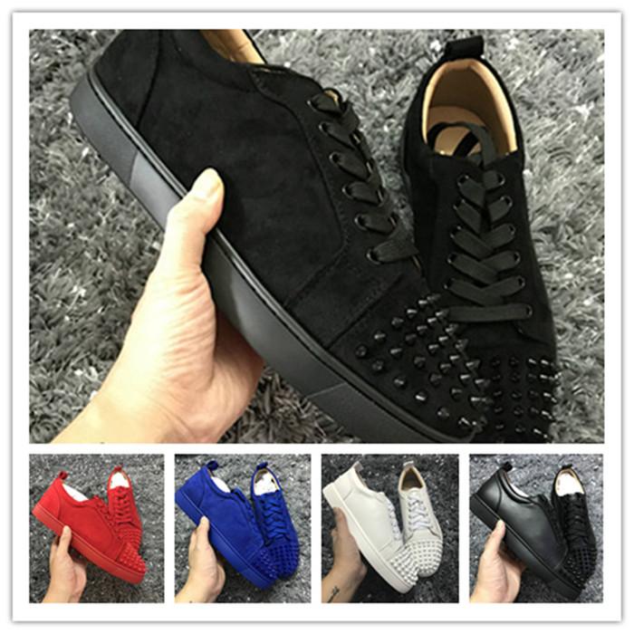 

New Sneakers shoes low cut Spikes Flats shoes Red Bottom For Women and Men Leather Sneakers Party shoes sQB Size 5 14 LOUBOUTIN CHRISTIAN, Blue