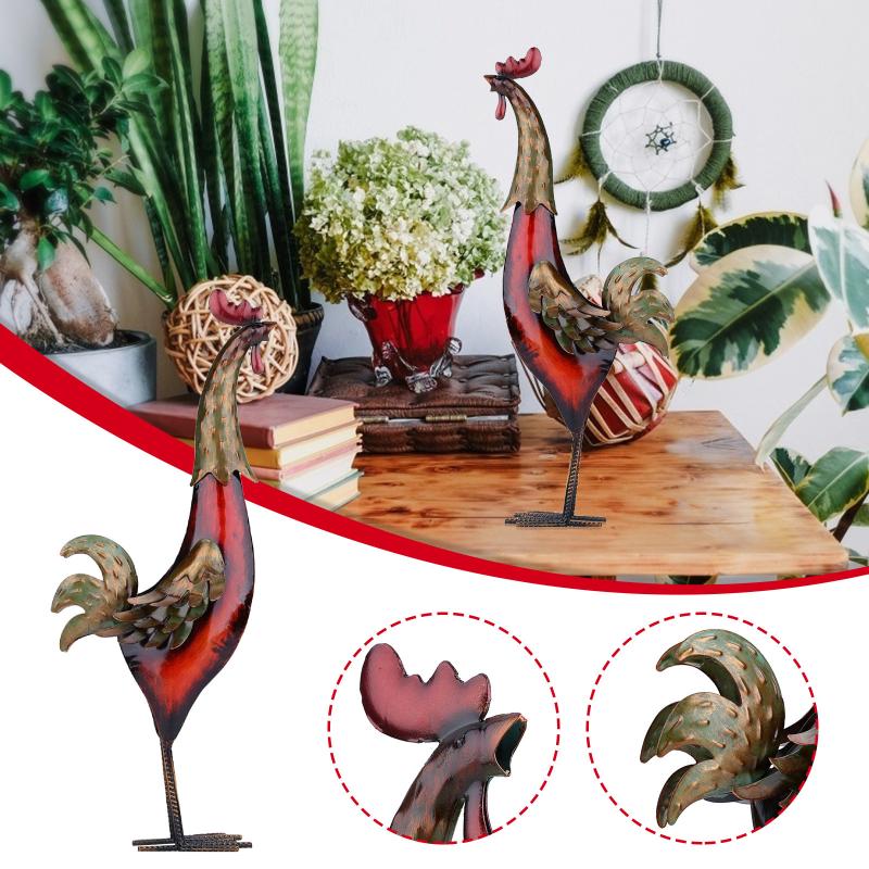 

Metal Sculpture Carved Iron Rooster Figurines Home Furnishing Artwork Craft Gifts Garden Statues Desktop Sculptures Decor Decorations