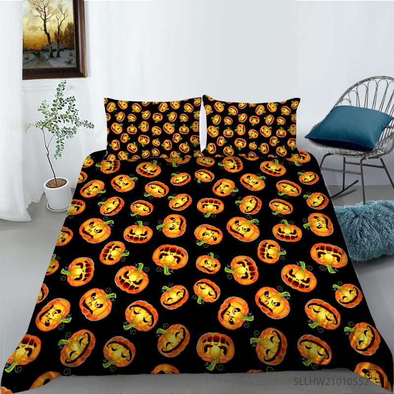 

Bedding Sets Yellow Pumpkin Lantern Printing Set Quilt Cover With Pillowcases Single Full  King Sizes 2/3 Pcs