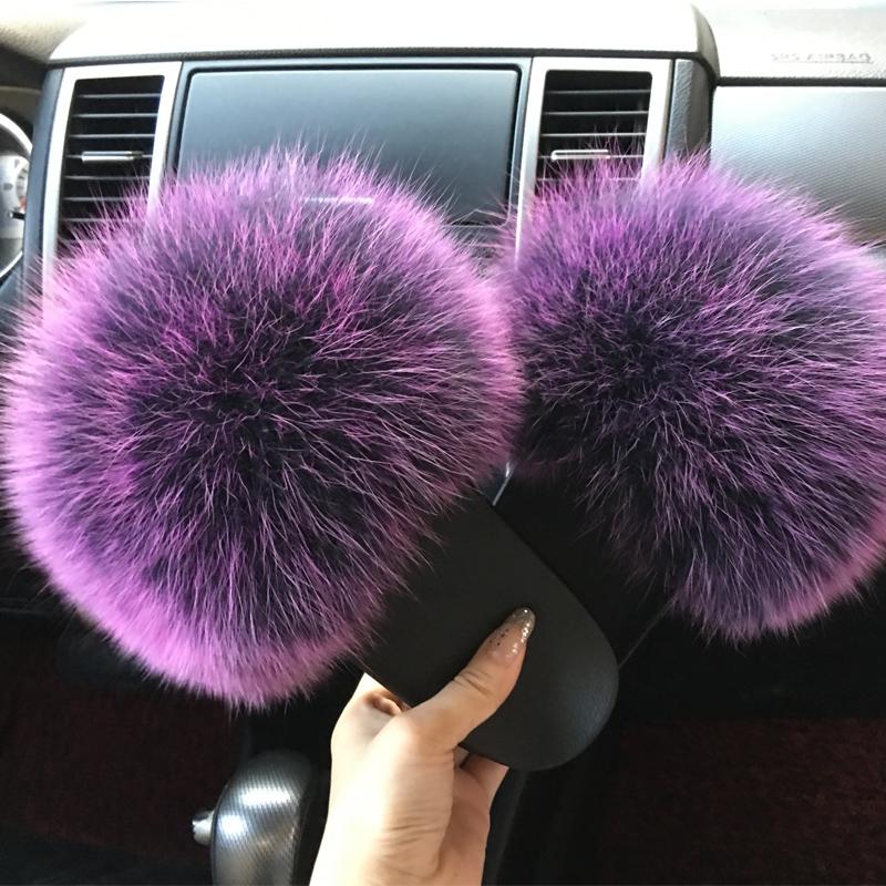

Slippers Women's Furry Ladies Cute Plush Hair Fluffy Fur Winter Warm For Women, Black