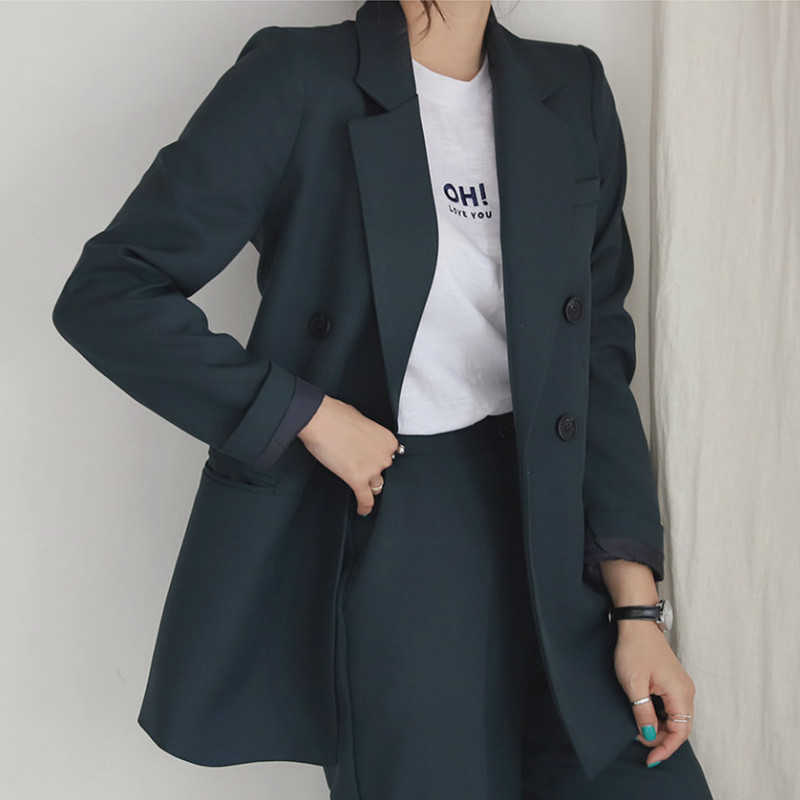 

Women's suit autumn high quality fabric solid color business Slim temperament jacket wide leg pants 210527, Black