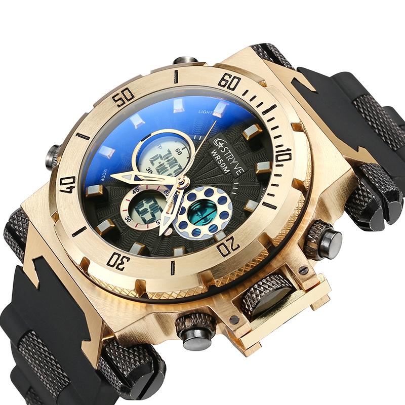 

Men's Watches Waterproof Analog Quartz Men Sport Rubber Band Wrist Watch Relogio Masculino S8015 Wristwatches, Black