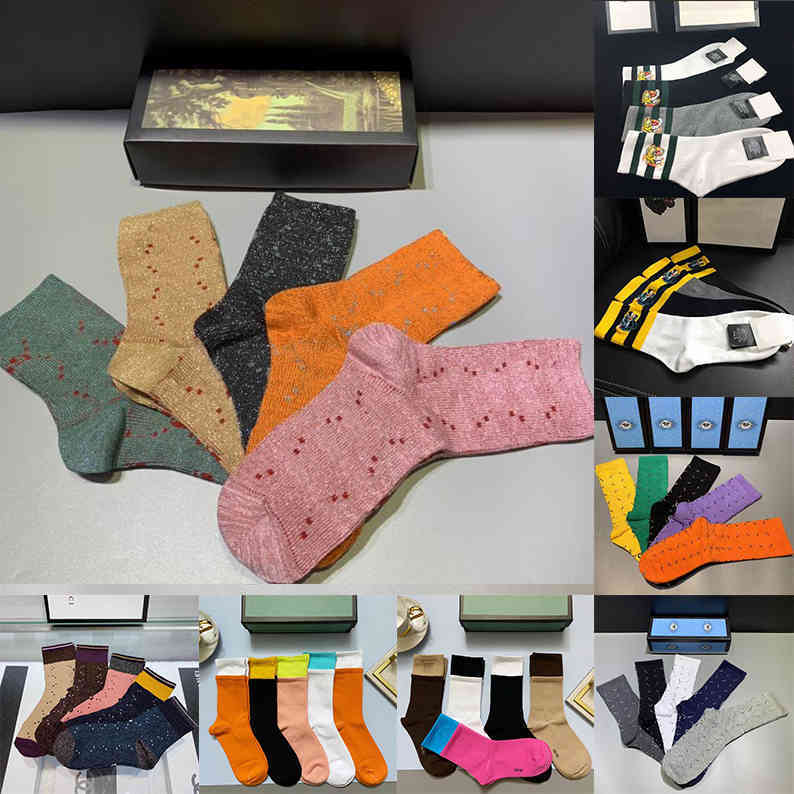 

20ss Designer mens socks wolf embroidery casual tiger pure cotton sports winter men gift box set, Black;white