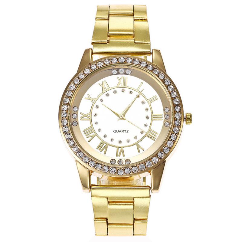 

Wristwatches Women's Men's Crystal Rhinestone Stainless Steel Analog Quartz Wrist Watch Fashion Casual F610, Gold