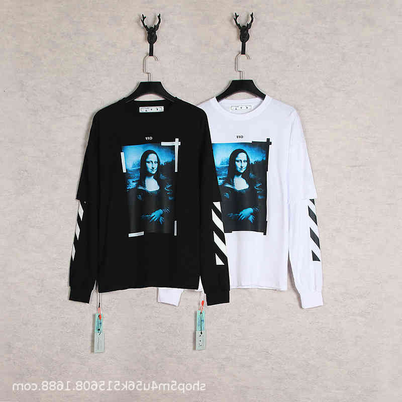 

Off Tested Black Mona Autumn Lisa Arrow Print Round Neck Fake Two Men' Sweater Couple' Top, White
