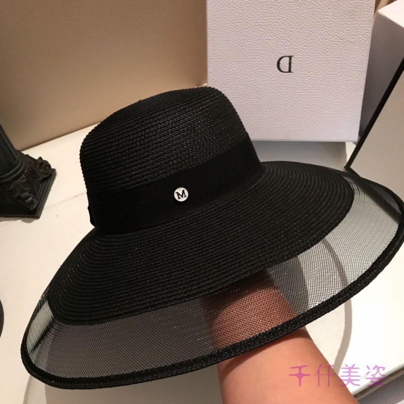 

Fascinating Veil Netting Sun Hat UPF 50+ Ladies Kentucky Derby Hats Wide Brim St Hat Women Summer Beach Cap Fedoras Dress Hatg, Black