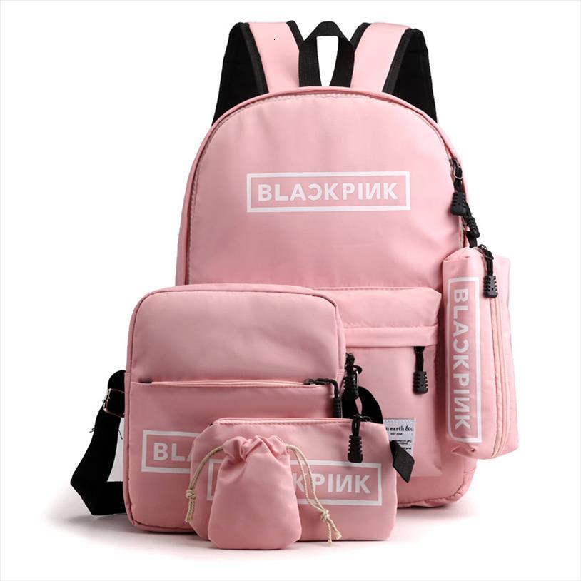 

Preppy Style Nylon Letter Crossbody Bag Women 5pcs Waterproof Backpack Large Capacity Travel Set Teenager School Backpacks