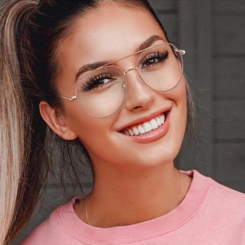 

Fashion Sunglasses Frames 2021 Metal Pilot Anti-blue Glasses Frame Women Vintage Optical Transparent Eyeglasses Female Spectacles Oculos Fem